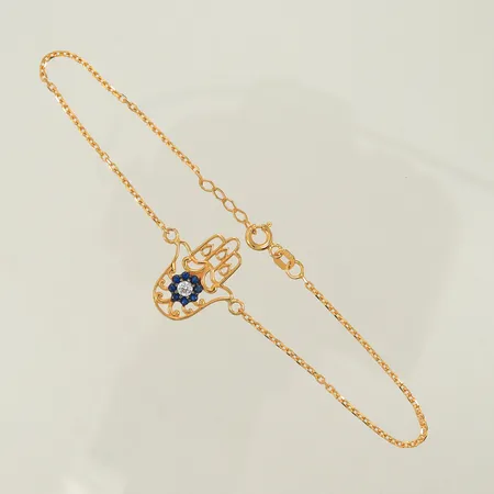 Armband Fatimas hand med vit och blåa stenar 20cm bredd 1-19mm 21K Vikt: 3,1 g