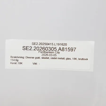 Diverse guld, skadat, oädel metall, glas, 18K, bruttovikt 154,6g