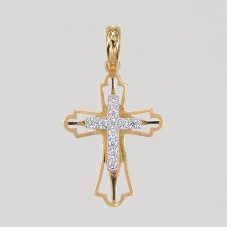 Hänge kors med vita stenar längd inklusive ögla 35mm, bredd 19mm, detalj i vitguld, 18K,  Vikt: 2,5 g