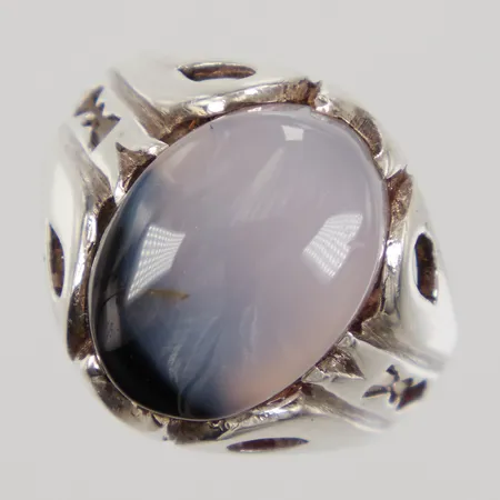 Ring med sten stl 19¼, bredd 4-18,6mm, nagg, spricka, 925/1000S,  Vikt: 6,4 g