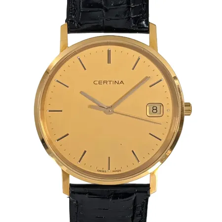 Herrur Certina, 18K guld, Ø33,5 mm, quartz - behov av nytt batteri, referensnummer EOL 158.9289.68, gravyr, original skinnband och spänne, mycket fint skick, Vikt: 0 g