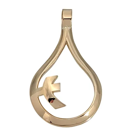 Hänge Dopdroppe, 18K guld, stor kraftig modell, tillverkarstämpel EGG, Stockholm, svensk kontrollstämpel, längd inkl. ögla 60 mm, bredd 35 mm, fint skick Vikt: 26,1 g