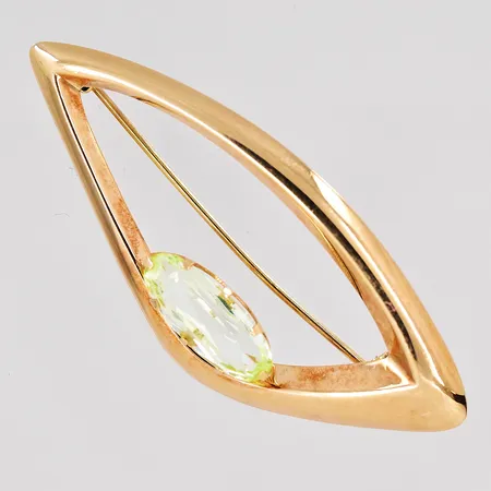 Brosch med vit sten, ca 21x49mm, 14K Vikt: 2,9 g