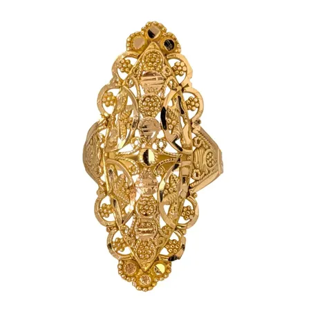 Ring, 21K guld, Ø16¼ mm, bredd 2,3 - 32 mm, bucklig skena Vikt: 3,4 g