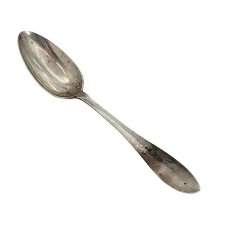 Matsked, silver, Jacob Liljedahl Sölvesborg 1829, längd 22,5 cm, samtida ägargravyr, ovanlig stad och mästare, fint bruksskick  Vikt: 53,8 g