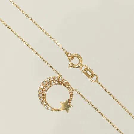 Collier med vita stenar 44,5cm bredd 0,8-11,8mm 14K Vikt: 1,8 g