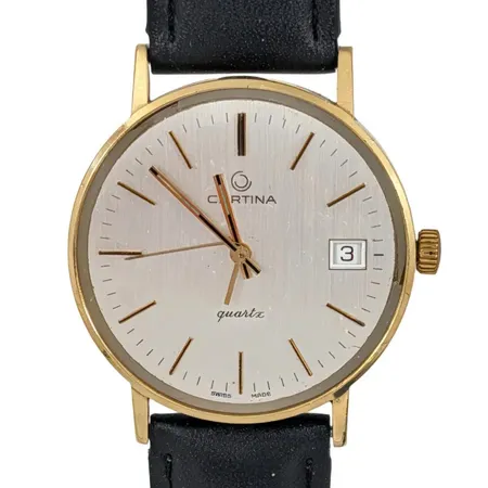 Herrur Certina, 14K guld, Ø33 mm, quartz - defekt urverk, glas saknas, gravyr, universal skinnband,  Vikt: 0 g