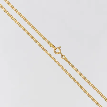 Kedja kullänk, tvåradig, längd 45,5cm, bredd 1,9mm, ojämn, 21K. Vikt: 4,3 g