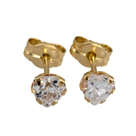 Örhängen, 18K guld, hjärtslipade vita stenar, storlek 4x4 mm, originalploppar, stenar utan anmärkning, fint skick Vikt: 0,6 g