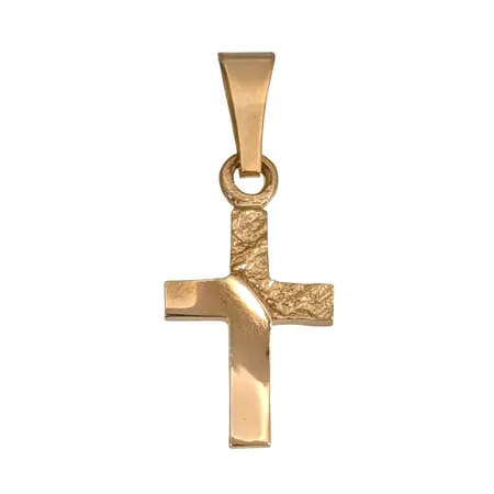 Hänge Kors, 18K guld, delvis strukturmönstrad modell, längd inkl. ögla 21 mm, bredd 8 mm, fint skick Vikt: 0,5 g