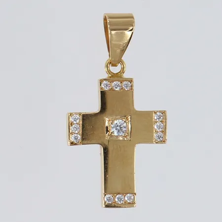 Hänge Kors med vita stenar, 26x14mm ink ögla, 18K.  Vikt: 2,3 g