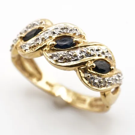 Ring m diamanter och blå stenar, stl 17½(55), bredd 8mm, 18k Vikt: 4 g