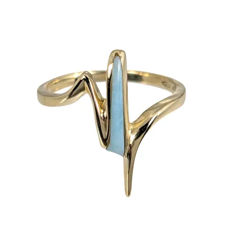 Ring, 14K guld, ljusblå sten, Ø18¾ mm, bredd 2-21 mm, fint skick, sten utan anmärkning Vikt: 3,4 g