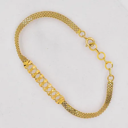 Armband X-länk, längd 15,5-17,5cm, defekt länk, 21K Vikt: 3,5 g