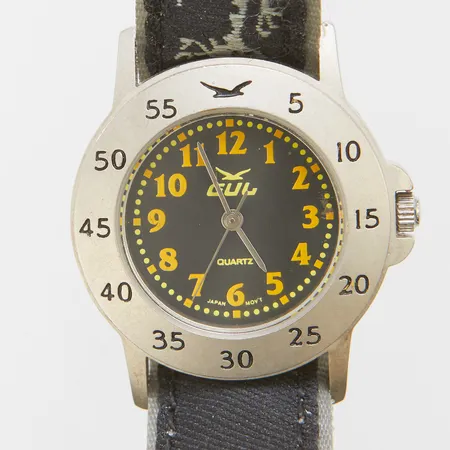 Armbandsur GUL stål/titan quartz 28,5mm slitet velcroband batteribyte