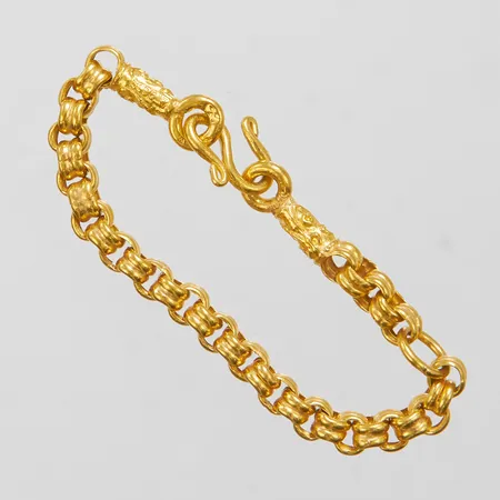 Barnarmband dubbel Ärtlänk, längd: 12,3cm, bredd: 4,5mm, Thaiguld, 2 Slung, 23K Vikt: 7,6 g