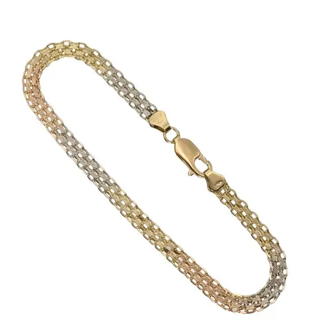Armband X-länk, 18K guld, trefärgad modell, längd 20,0 cm, bredd 4,5 mm, uppbyggnad 1,3 mm, fint skick Vikt: 6,9 g