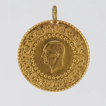Mynt/hänge Ataturk, Ø18mm, 2002, ögla ej i guld, 22K. Vikt: 1,9 g