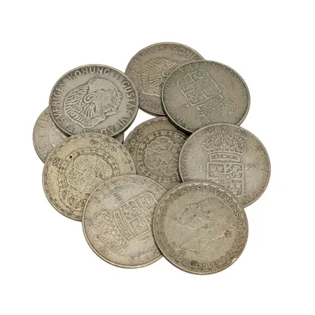 Svenska silvermynt 400/1000, bruttovikt 62,6g, finvikt 25g