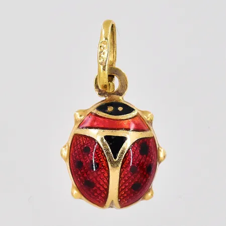 Hänge nyckelpiga, 9,5x17mm inklusive ögla, färgad emalj, 18K Vikt: 0,9 g