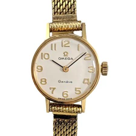 Damur Omega Genève, 18K guld, Ø19,5 mm, manuell - fullt fungerande, universallänk i stål, originalbox Vikt: 20,8 g