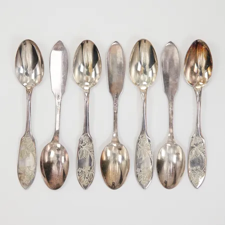 7 Kaffeskedar 11,8cm, blomdekor, COP, 830/1000 Silver,  Vikt: 85,8 g