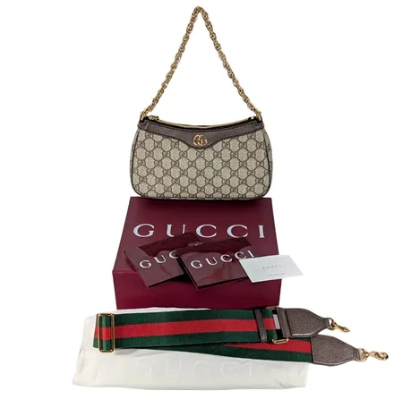 Damväska GUCCI Ophidia small shoulder bag, 25x15.5x6 cm, modellnummer 735132 FABLE 9442, extra tillbehör canvas axelrem,  läppstiftsfläckar invändigt - i övrigt i fint skick, kvitto från Gucci Köpenhamn (december 2024), dustbag, box,