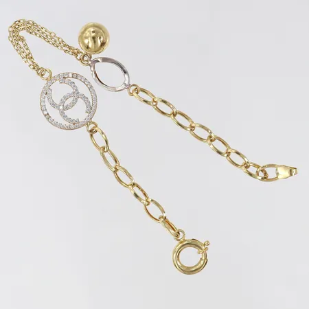 Armband med integrerat hänge, vita stenar, längd 20cm, bredd ca 1,5-5,5mm, 14K Vikt: 5,2 g