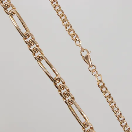 Kedja doserad Pansar med länksektion i figaro, 43,5cm, bredd 4,8-6,8mm, ostämplad, 18K,  Vikt: 34,8 g