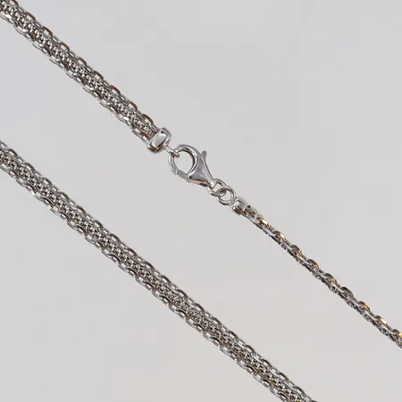 Collier fantasilänk, längd 45cm, bredd 3,3mm, vitguld 18K. Vikt: 10 g