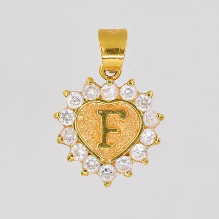 Hänge hjärta med vita stenar, F, ca 14x21mm inklusive ögla, 21K Vikt: 1,9 g