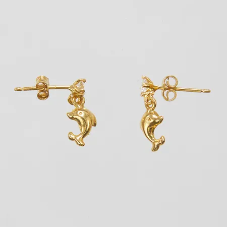 Örhängen delfiner med vita stenar, längd: 13,3mm, 18K Vikt: 0,8 g