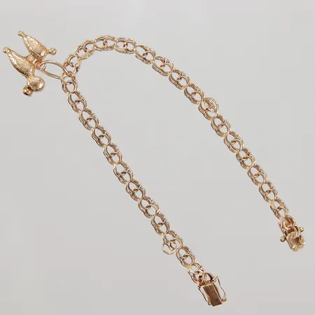 Armband Bismarck 17cm, bredd 5mm, berlock pudel, 2 tomma öglor, slitage, 18K Vikt: 6,9 g