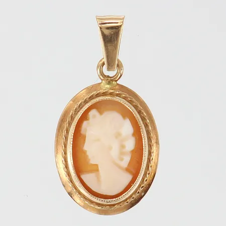 Hänge Camé, längd inkl ögla ca 21mm, bredd ca 11mm, 14K Vikt: 1,1 g