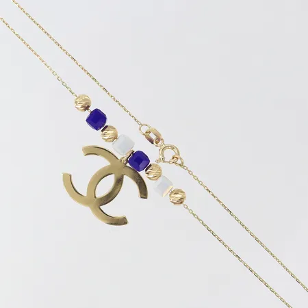 Kedja med integrerade hängen, längd 42cm, bredd inkl hängen ca 0,5-18mm, obs ej märkesdesign, 14K Vikt: 2,8 g