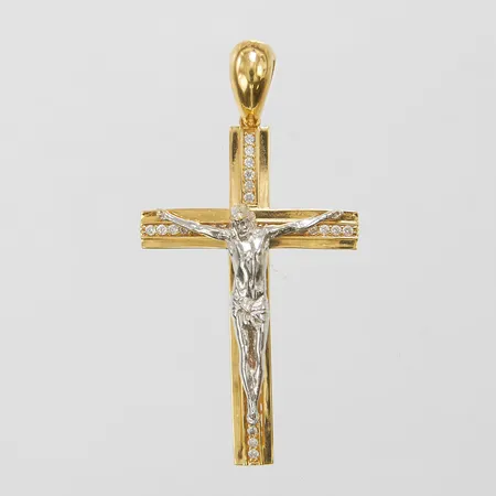 Hänge krucifix, 62x31,1mm, vita stenar, tvåfärgat, 18K Vikt: 7,9 g