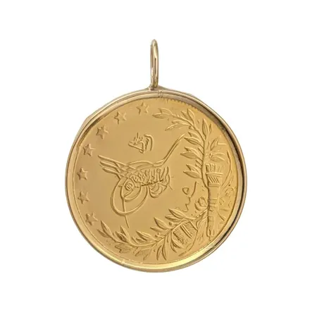 Hänge med mynt, mynthållare 14K, ojämnheter, mynt 21K, Ø23 mm,  Vikt: 7,7 g