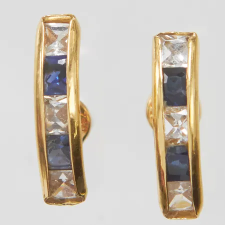 Örhängen med blå samt vita stenar, ca.12,5x3mm, 18K Vikt: 0,9 g