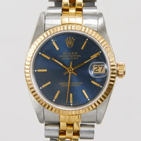 Armbandsur Rolex Datejust, Stål/guld, 30,5 mm, ref: 68273, serienr: 9115936, cal 2135, verknr: 321451, boettnr 68000, jubilee länk stå/guld refnr: 62523HD18-I12/487 B, mycket flex, service kvitto Rob Engström 2020-07-16, servicefodral, inga övriga tillbehör