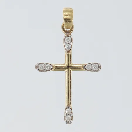 Hänge kors med vita stenar, längd inkl ögla ca 27mm, bredd ca 1,5-16mm, 14K Vikt: 1,3 g