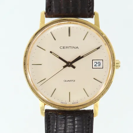 Herrur Certina, 18K, quartz, läderband, går ej, gravyr, 18K bruttovikt: 28,3g