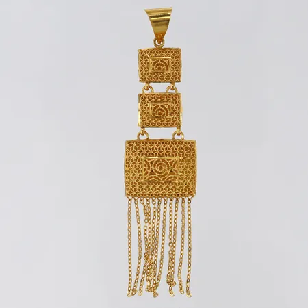 Hänge med filigranarbete, längd 80mm, bredd ca 12-20mm, 21K Vikt: 6 g