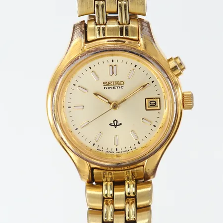 Damur Seiko Kinetic, quartz, datum, Ø30mm, boett-nr: 5N0897, double, färgbortfall, slitage, inga tillbehör.