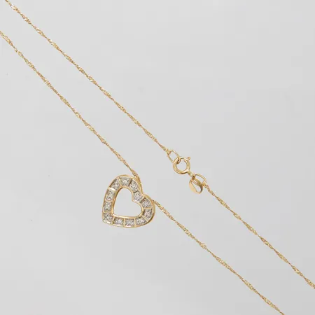 Kedja Singapore med integrerat hänge, hjärta med diamanter 12 x ca.0,005ct, 8/8-slipade, 13x13,7mm, längd kedja: 43,2cm, bredd: 0,9mm, GFAB, 18K Vikt: 2,1 g