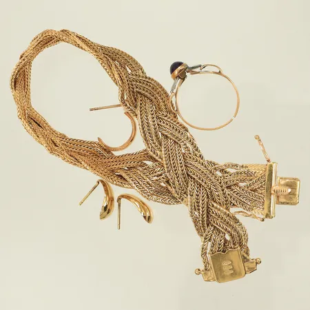 Armband, Ring med stenar, 3 örhängen, trasiga, slitna & udda, 18K 34g totalt.