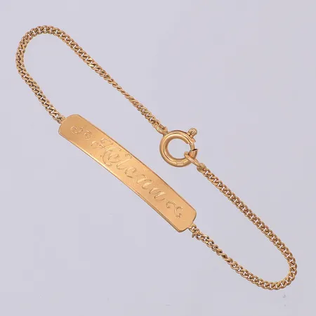 Barnarmband bricka ca 13,9cm, skev länk, gravyr, 18K Vikt: 2,6 g
