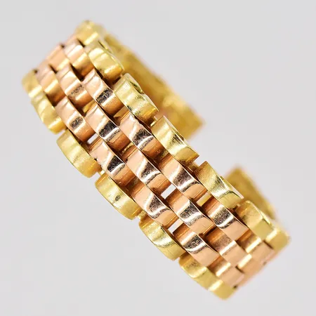 Ring, öppen skena, ca stl 19, bredd 8mm, gulguld/roséguld, ihålig, 18K Vikt: 7,7 g