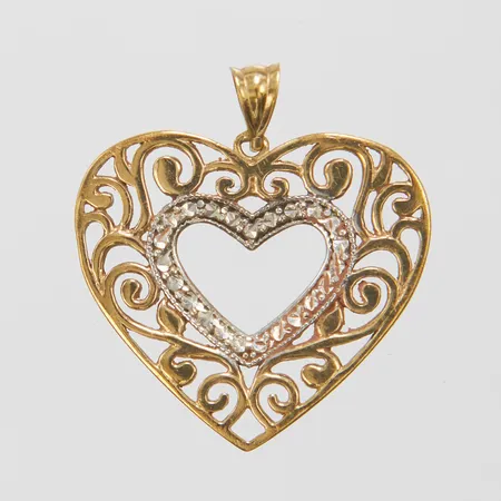 Hänge hjärta med genombrutet mönster, 28,3x25,9mm, tvåfärgat, 8K Vikt: 2,1 g