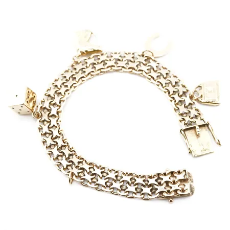 Armband x-länk m 4 st berlocker, 18cm, bredd 10mm, 18k Vikt: 25,8 g