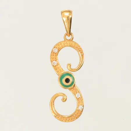 Hänge med emalj och 4 vita stenar, 23mm inkl ögla bredd 7mm, 21K Vikt: 1,1 g